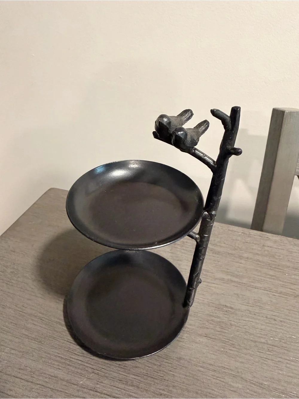 Pier 1 Black Two-Tier Bird Branch Serving Stand